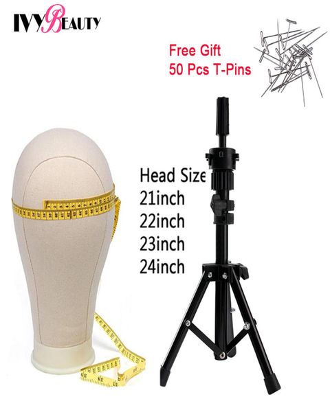 

mannequin head canvas block wig stand with head adjustable wig stand tripod holder 50pcs t pin needles for wig making sewing9546875, White