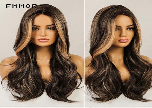 

synthetic wigs emmor natural long middle part hair wig black brown with blonde cosplay wavy fashion heat resistant for women5924673