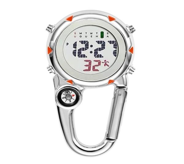 

digital carabiner clip sport hook clock hospital gift electronic luminous multifunction fob nurse watch outdoor sport watch lj2011799284, Slivery;golden