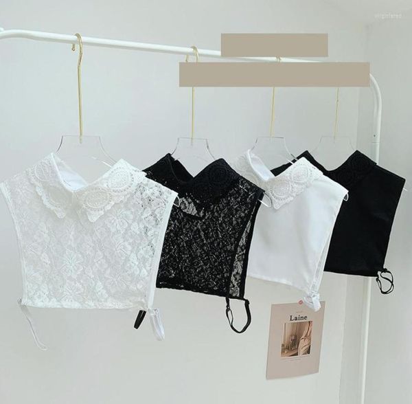 

bow ties sitonjwly women lace floral fake collar shirt detachable lapel white false blouse sweater halfshirt vest nep kraagie5485159, Black;gray