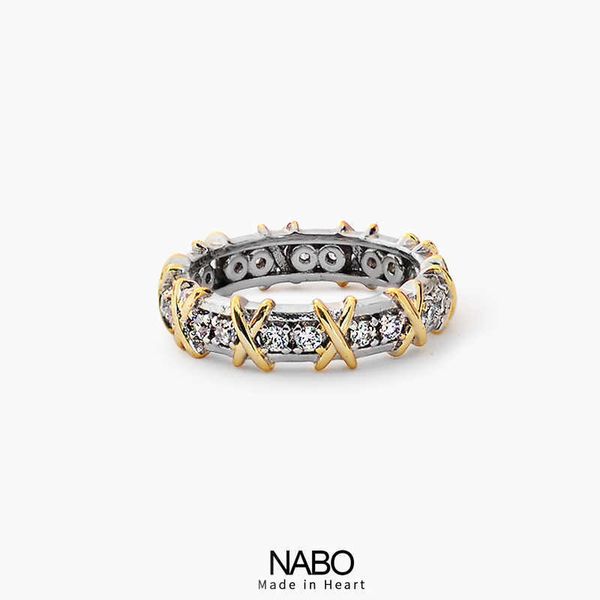 

online celebrity 925 sterling silver tiffay code digital gold cross zircon x ring couple small design luxury, Golden;silver