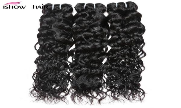 

ishow 828inch water wave hair extensions 345pcs whole brazilian hair weave bundles for women all ages natural color black8262485, Black
