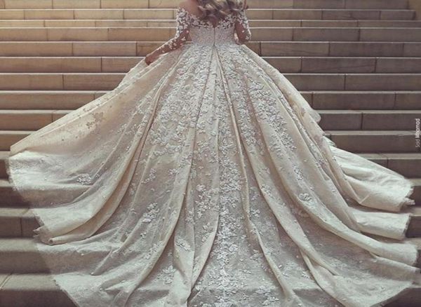 

said mhmad glamorous wedding dress sheer jewel neck applique long sleeves lace wedding gowns 2017 new arrival amazing bridal 7161194, White