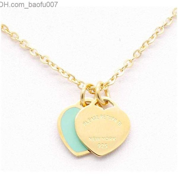 

pendant necklaces pendant neckalce design new brand heart love necklace for women stainless steel accessories zircon green pink women jewelr, Silver