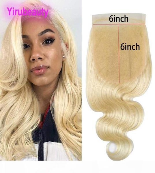

indian raw virgin hair 6x6 lace closure middle three part body wave 613 blonde color 6 by 6 closure with baby hair5649449, Black;brown