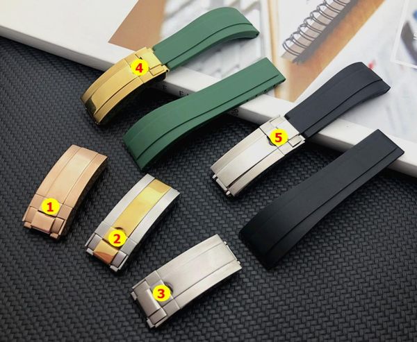 

quality green black 20mm silicone rubber watchband watch band for role strap gmt oysterflex bracelet logo on6515037, Black;brown