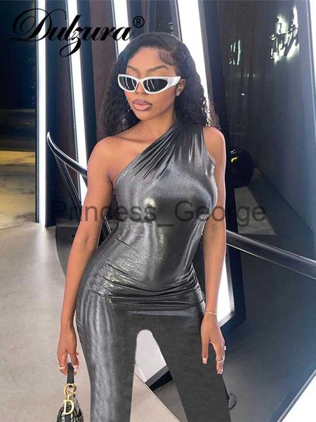 

party dresses dulzura pu faux leather y2k clothes one shoulder sleeveless backless bodycon skinny jumpsuit for women club streetwear romper, White;black