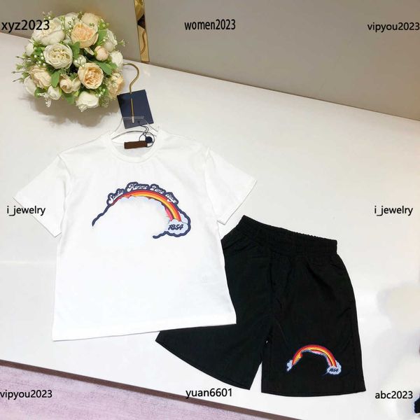 

luxury tracksuits kids clothes child sets summer baby suits 2pcs rainbow printed t-shirt and elastic waist shorts #multiple product, White