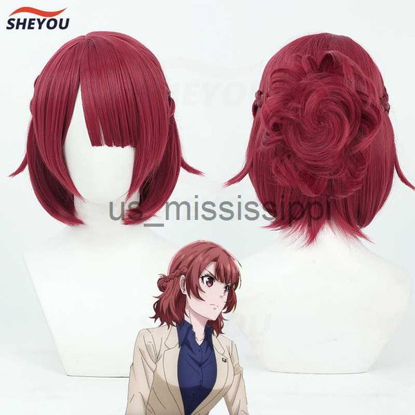 

cosplay wigs teieri anri cosplay wigs anime blue lock 35cm short red with bun heat resistant synthetci hair anime cosplay wig cap x0630, Black