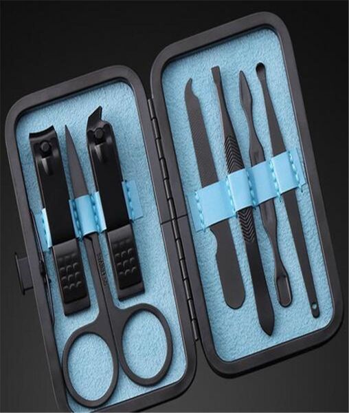 

new salon 7 in 1 manicure set professional black stainless steel nail clipper kit finger plier nails art pedicure toe nail tools s6342468
