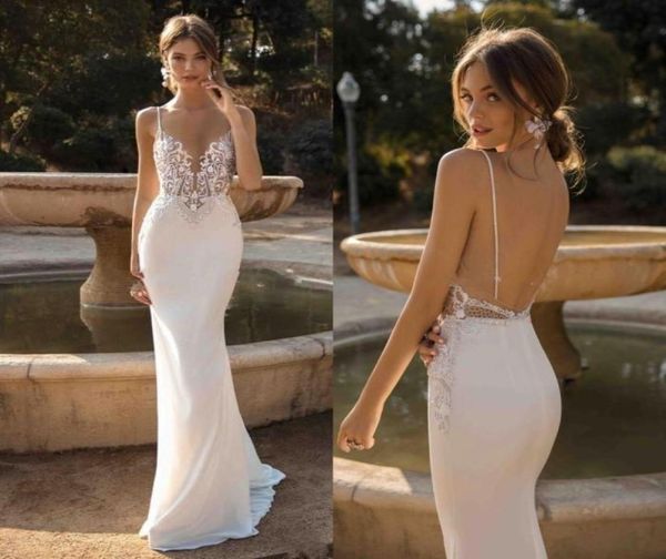 

2019 custom made berta mermaid backless wedding dresses plunging neck beaded beach lace bridal gowns bohemian plus size vestido de9717275, White