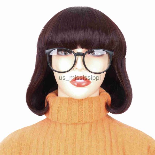 

cosplay wigs miss u hair short brown bob hair for velma costume cosplay wig with bangs glasses for daily party halloween x0629, Black