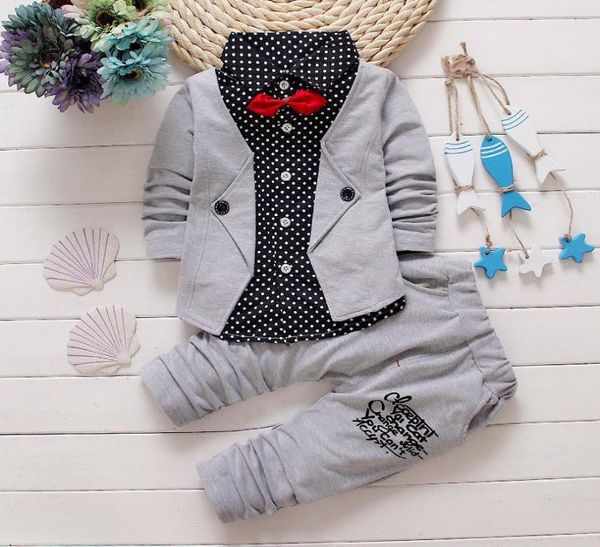 

bibicola baby boy clothing sets children bow tie tshirts pants kids cotton cardigan two piece suit5456524, White