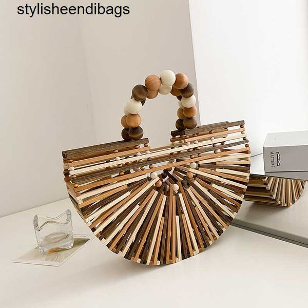 

totes summer handmade bamboo handbag fashion wooden bead handle women's hollow out hand-woven beach travel bag female 2022 stylisheendi