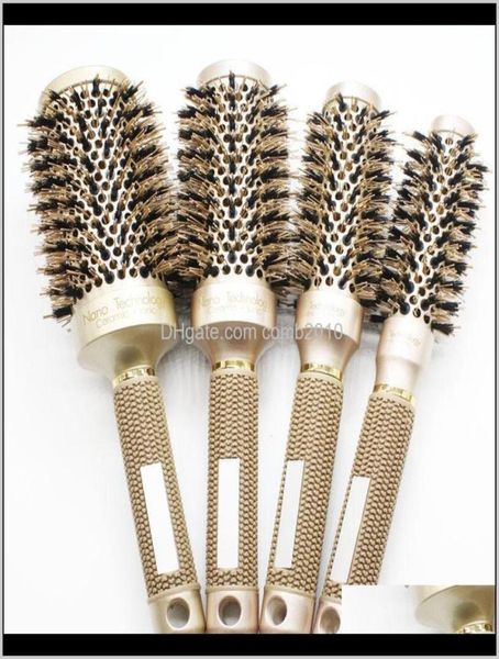 

nano ionic boar bristle hair brush salon comb barrel blow dry hair round brush in 4 sizes professional salon styling tools b087 t3446115, Silver