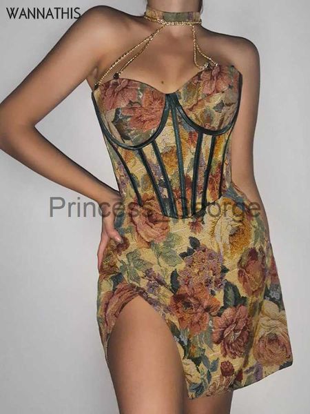 

party dresses wannathis floral mini dress corsets chain halter backless dress women sleeveless summer 2022 streetwear chic party clothes x06, White;black