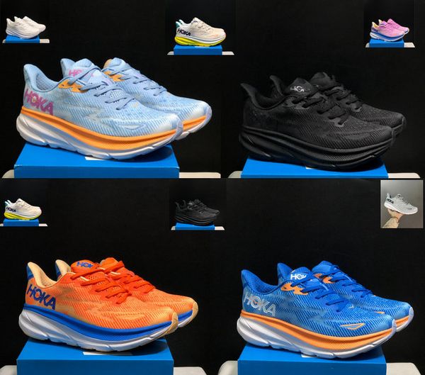 

2023 new hoka oneone clifton 9 sport men /women / kids running shoes vibrant orange blue breathable anti slip youth gs lifestyle outdoor sne