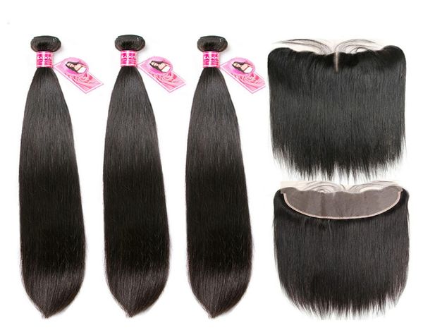 

straight human hair bundles with frontal brazilian remy hair 3bundles with 13x4 ear to ear closure 830quot middle ratio for wom4727171, Black