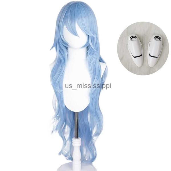 

cosplay wigs jt synthetic eva ayanami rei cosplay wigs long sky blue wavy wig with white props headwear haripins for role play halloween x06, Black