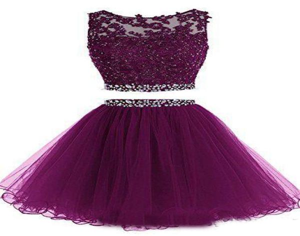

2019 short two pieces prom cocktail dresses beads crytal tulle mini homecoming gowns party hollow back7021126, Black