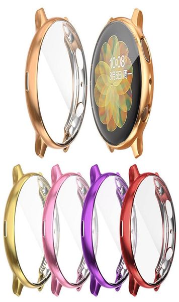 

2in1 screen protector case for samsung galaxy watch active 2 40mm 44mm bumper protector hd full cover screen protection coque8456017, Black;brown