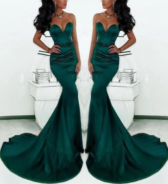 

2019 gorgeous emerald green mermaid evening gowns sweetheart satin sweep train fishtail special occasion prom dresses for women pl7030753, Black;red
