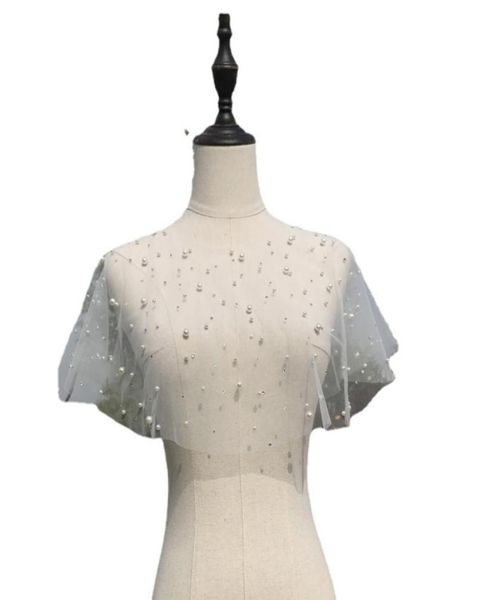 

new bridal bolero jacket cap wrap shrug pearls cape for women7355877, White