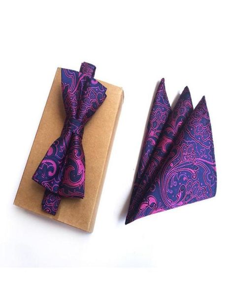 

men039s bow tie set pocket square formal floral handkerchief flower bowtie sets wedding gifts for guests ties6702379, Black;gray