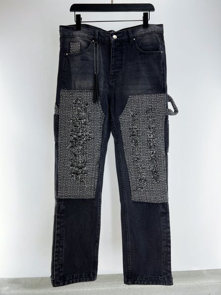 

the latest 2023 designer jeans stylish pocket stitching design straight jeans luxury brand casual jeans for men, Blue