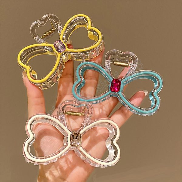 

woman rhinestone bowknot hair claw barrettes girls fashion hair clips headwear korean hairpins princess sweet hair accessories, Slivery;white
