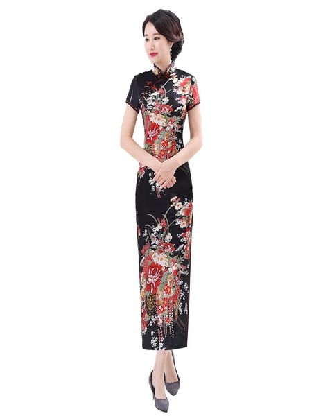 

shanghai story long qipao satin cheongsam chinese traditional dress short sleeve faux silk long chinese dress2299813, Blue;red