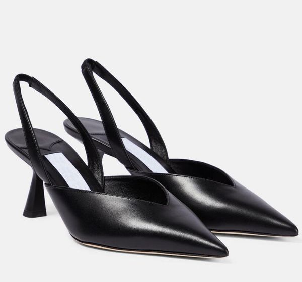 

modern maryanne brand women's sandals leather slingspointed 65mm slim high heels leather insoles and soles summer evening dress wedding, Black