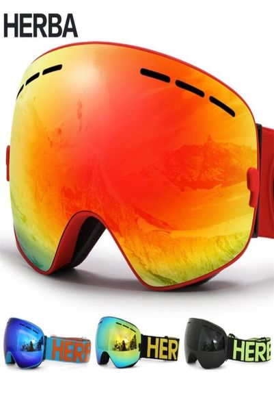 

herba brand ski goggles double lens uv400 antifog snowboard skiing glasses women men snow eyewear 2201104640436