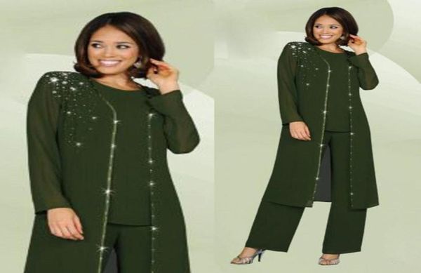 

glamorous threepiece chiffon mother of the bride pant suits with jacket crystals crew neck long sleeve evening groom7968352, Black;red
