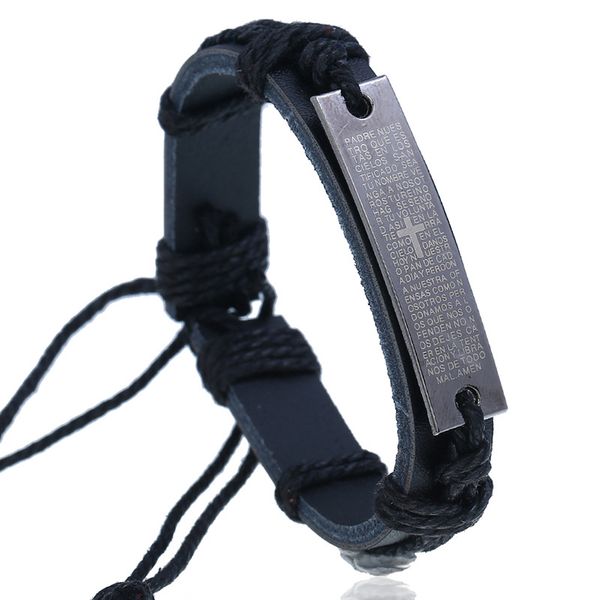 

personalized retro leather bracelet with adjustable european and american weaving ins niche design, Black