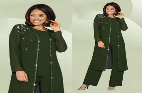 

glamorous threepiece chiffon mother of the bride pant suits with jacket crystals crew neck long sleeve evening groom3147554, Black;red