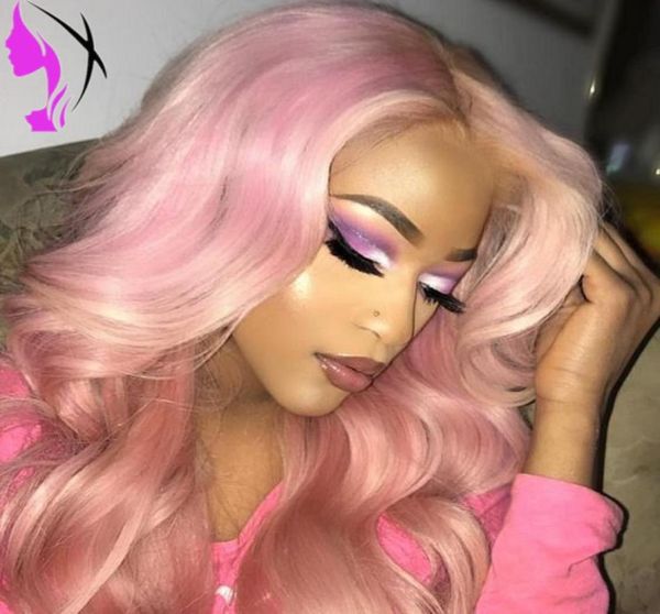 

natural hairline high temperature fiber middle part long silky straight pink synthetic lace front wig for white women8693498, Black