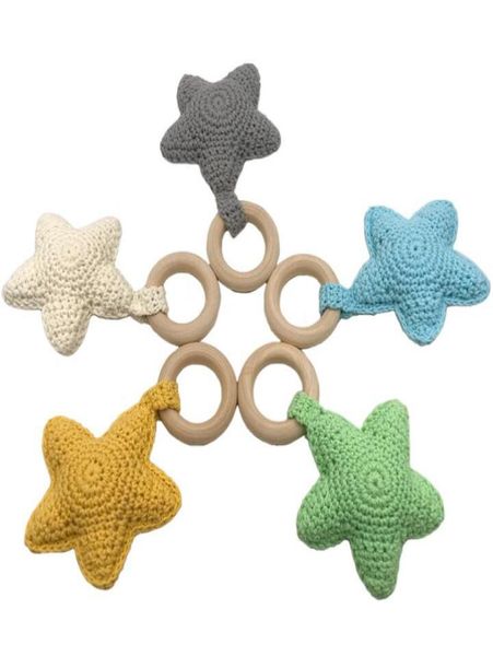 

infant knitting teethers wooden toddler crochet fivepointed star soothers baby molar training 9 colors1403160