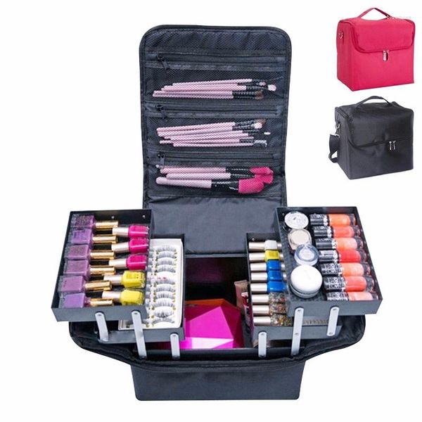 

cosmetic bags fashion women's makeup storage box large-capacity one-shoulder bag multi-layer tools nail art embroidery