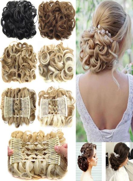 

fashion 16colors short synthetic hair big chignon two plastic comb clips in extension hairpiece accessories7247370, Black;brown