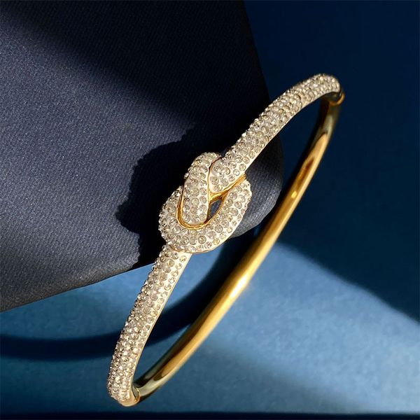 

dupe trendy new arrival full cubic zirconia knot bangle bracelets for women, Golden;silver