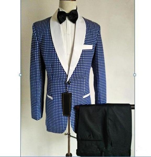

new stylish design groom tuxedos one button blue dot shawl lapel groomsmen man suit mens wedding suits jacketpantstie 5922260925, Black;gray