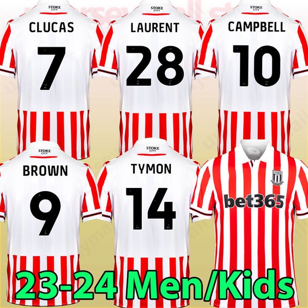 

23 24 stoke city clucas wilmot campbell soccer jerseys brown tymon powell brown laurent 2023 2024 men home shirts kids football uniforms, Black;yellow