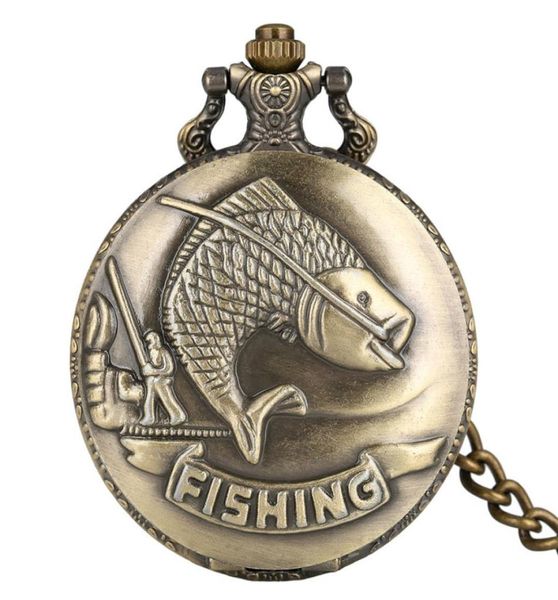 

vintage bronze fishing angling design quartz pocket watch for men and women pendants chain gift present6552794, Slivery;golden