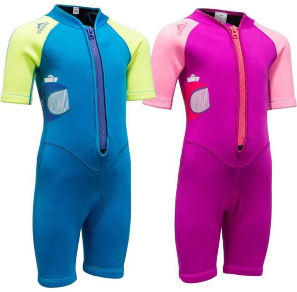 

new 2mm neoprene kids short sleeve one piece diving wetsuit boys snorkelling wear girls surfing wetsuit2537149