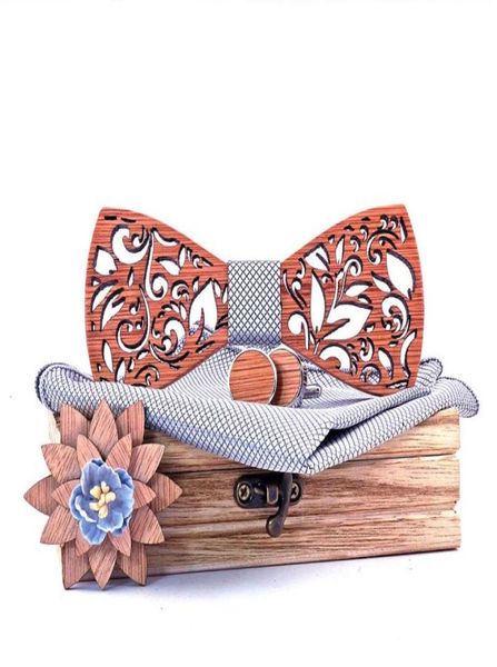 

bow ties sitonjwly wooden tie hanky cufflinks brooch set men39s wood hollow carved design groom wedding skinny setbow1906209, Black;gray