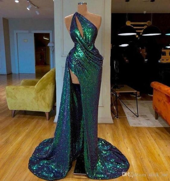 

one shoulder sequined sheath prom dresses one shoulder high side split dresses evening wear vestidos prom dress formal dress 5512537, Black
