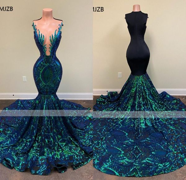 

green sparkly sequin long mermaid prom dresses 2022 sleeveless african black girls mermaid formal evening gala gowns custom5300244
