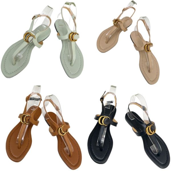 

sandals brand designer shoes luxury beach shoes genuine leather metal buckle black white green platform shoes flat sole non-slip women flip