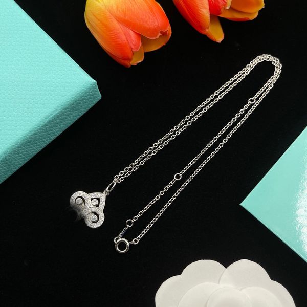 

luxury fashion jewelry heart pendant necklaces party sterling double rings diamond pendant rose gold necklaces for women fancy dress long ch, Silver